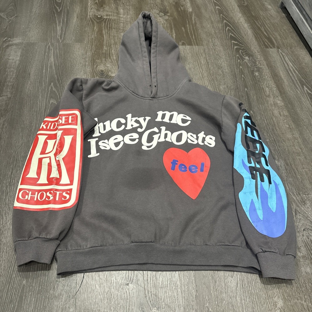 Lucky Me I See Ghosts Hoodie Camp Flog Gnaw Thrashed Distressed Kanye Cudi Hype